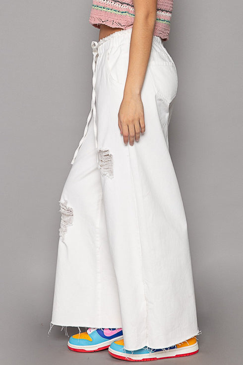 Del Mar Wide Leg Distressed Pants - alldeserved.com