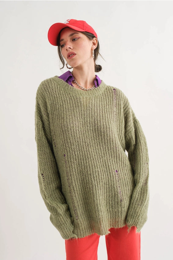 COZY Distressed Loose Pullover Sweater - alldeserved.com