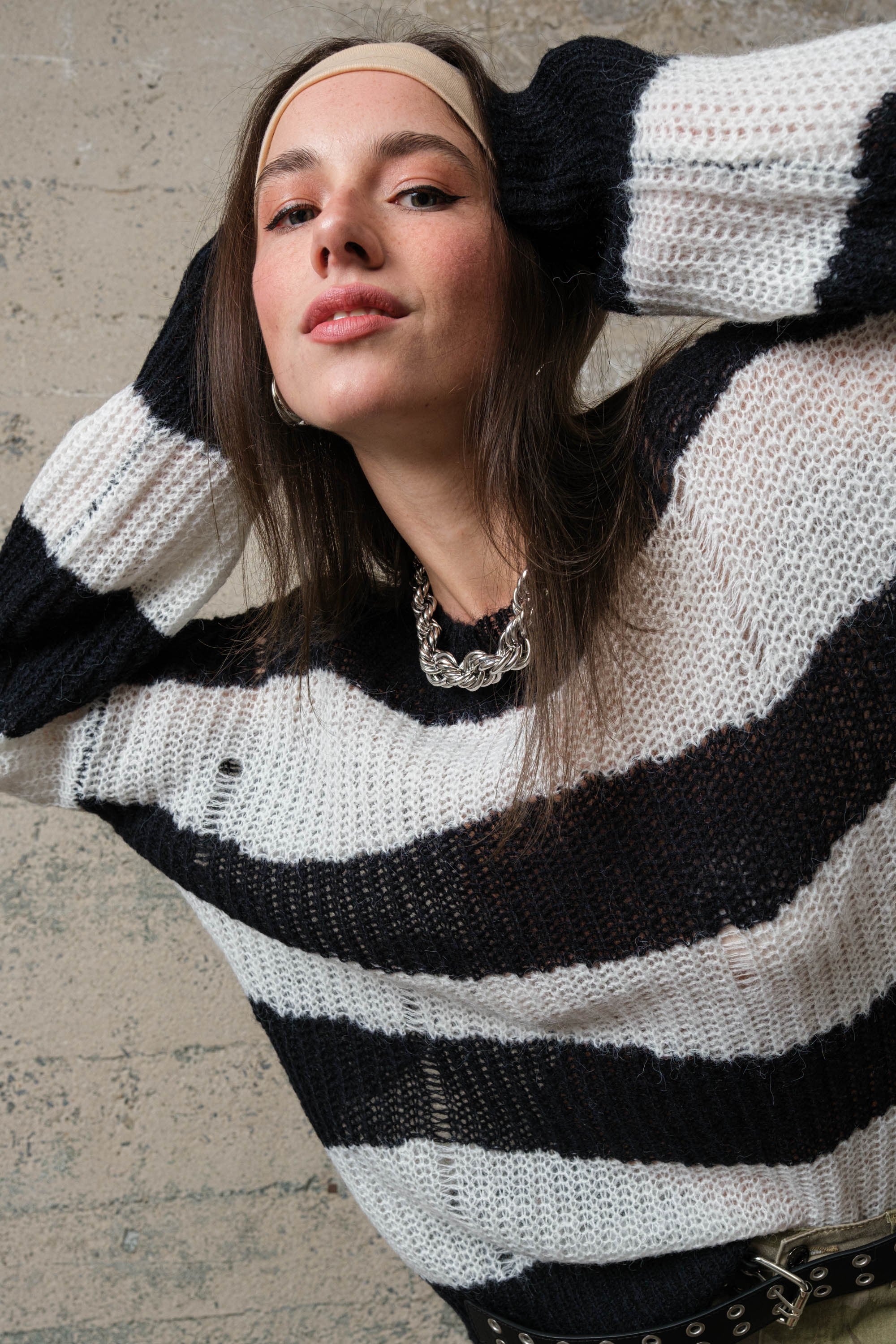 COZY Stripe Distressed Loose Pullover Sweater - alldeserved.com