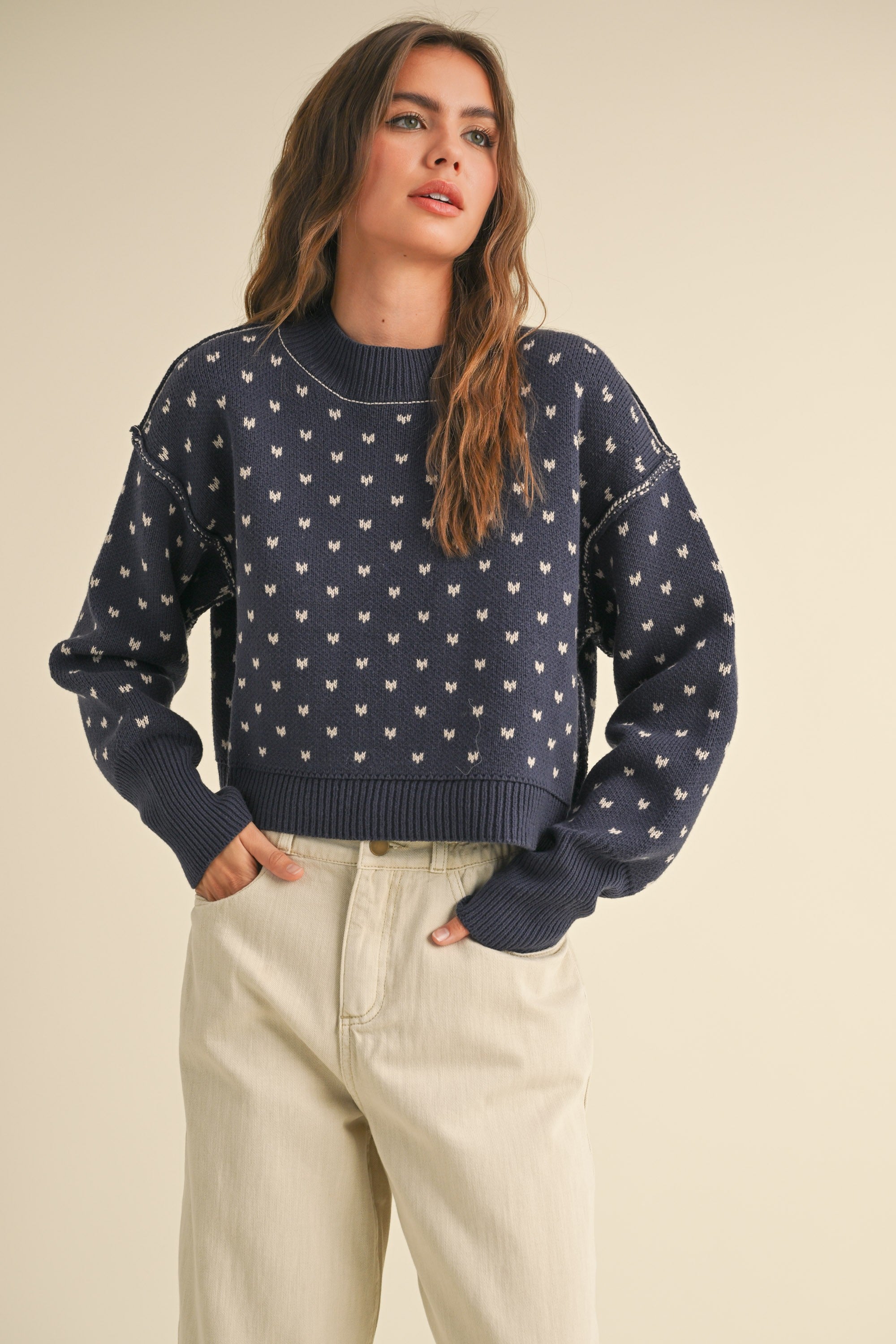 Heartbeat Patterned Cropped Sweater - alldeserved.com
