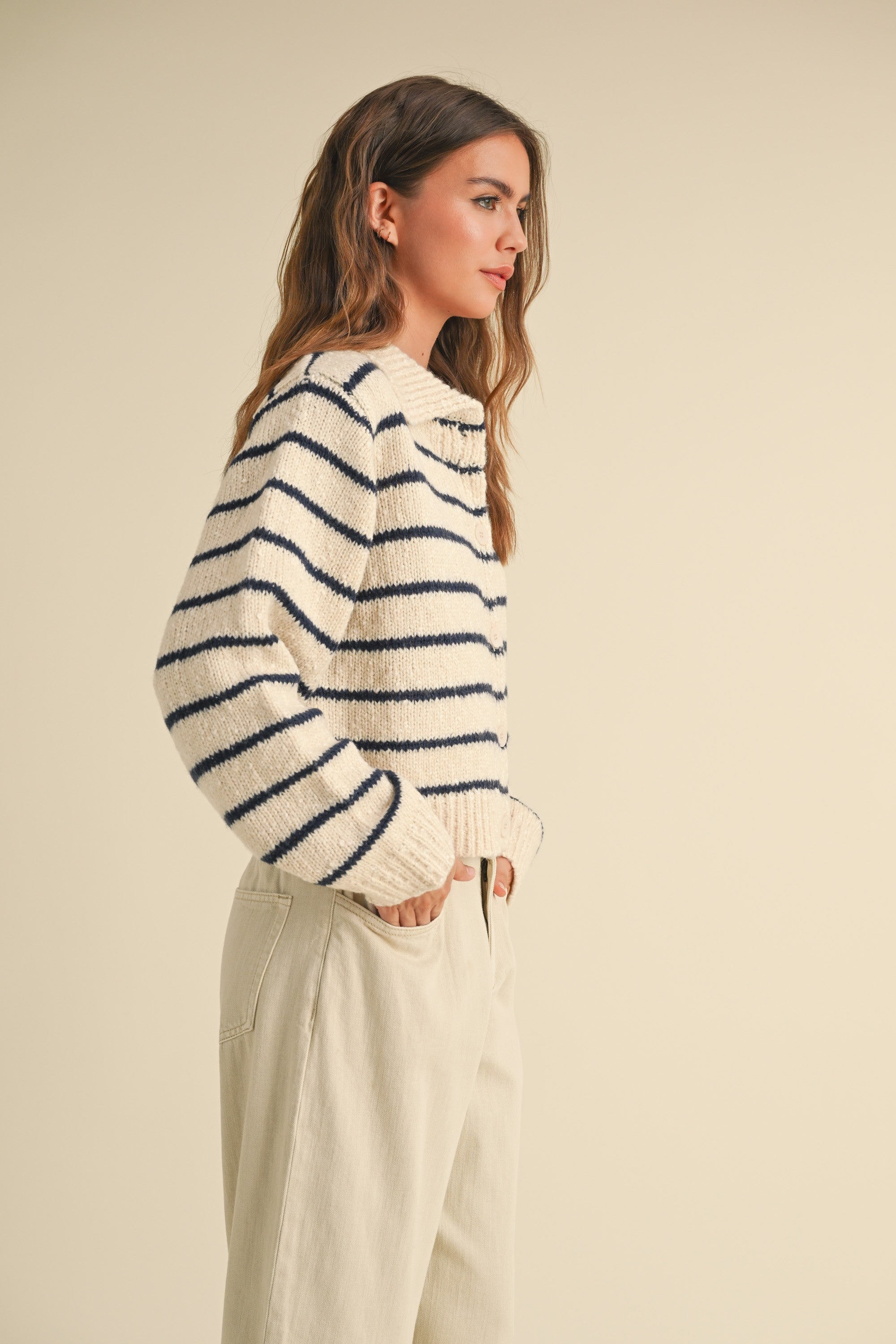 Greta Striped Collar Cardigan - alldeserved.com