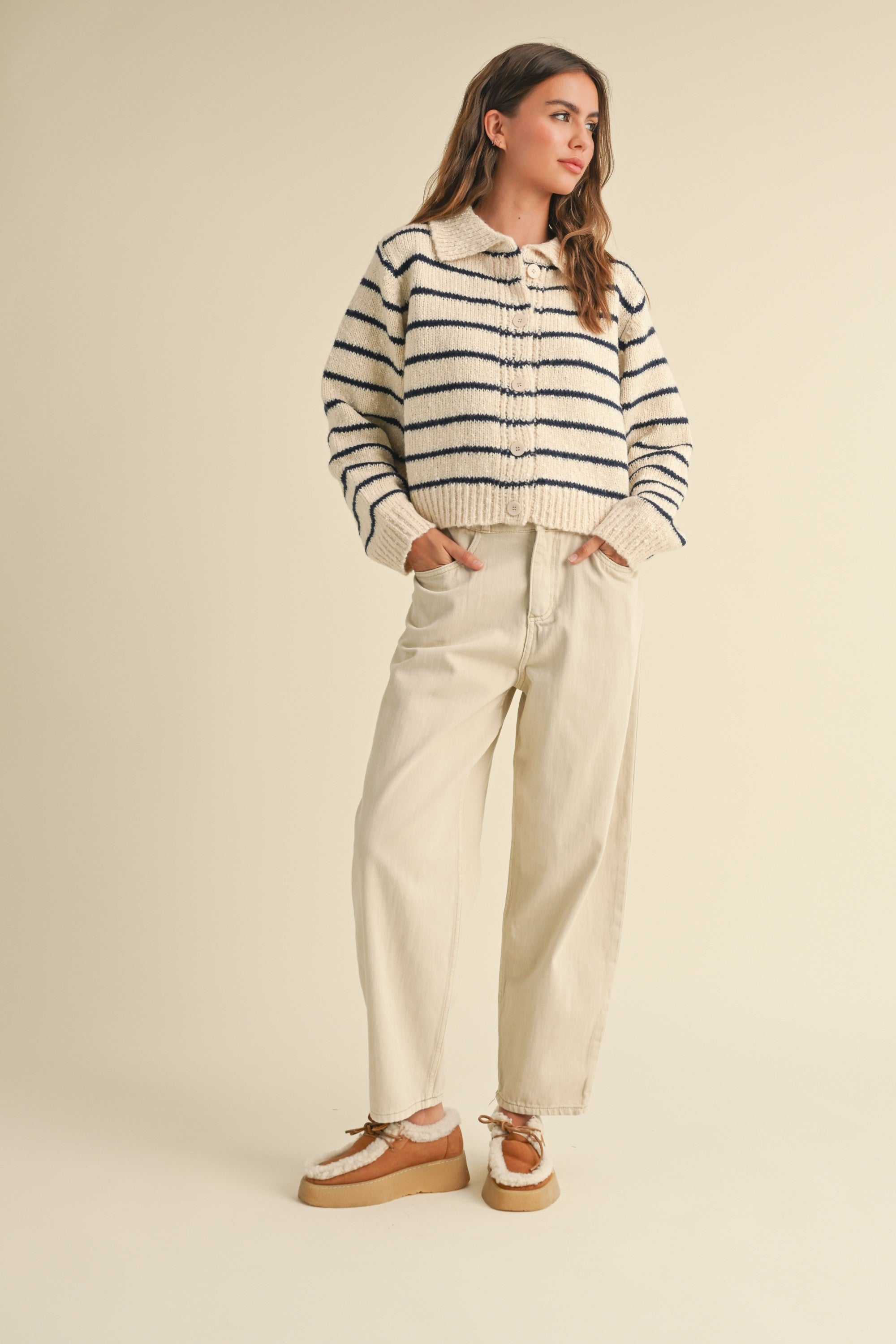 Greta Striped Collar Cardigan - alldeserved.com