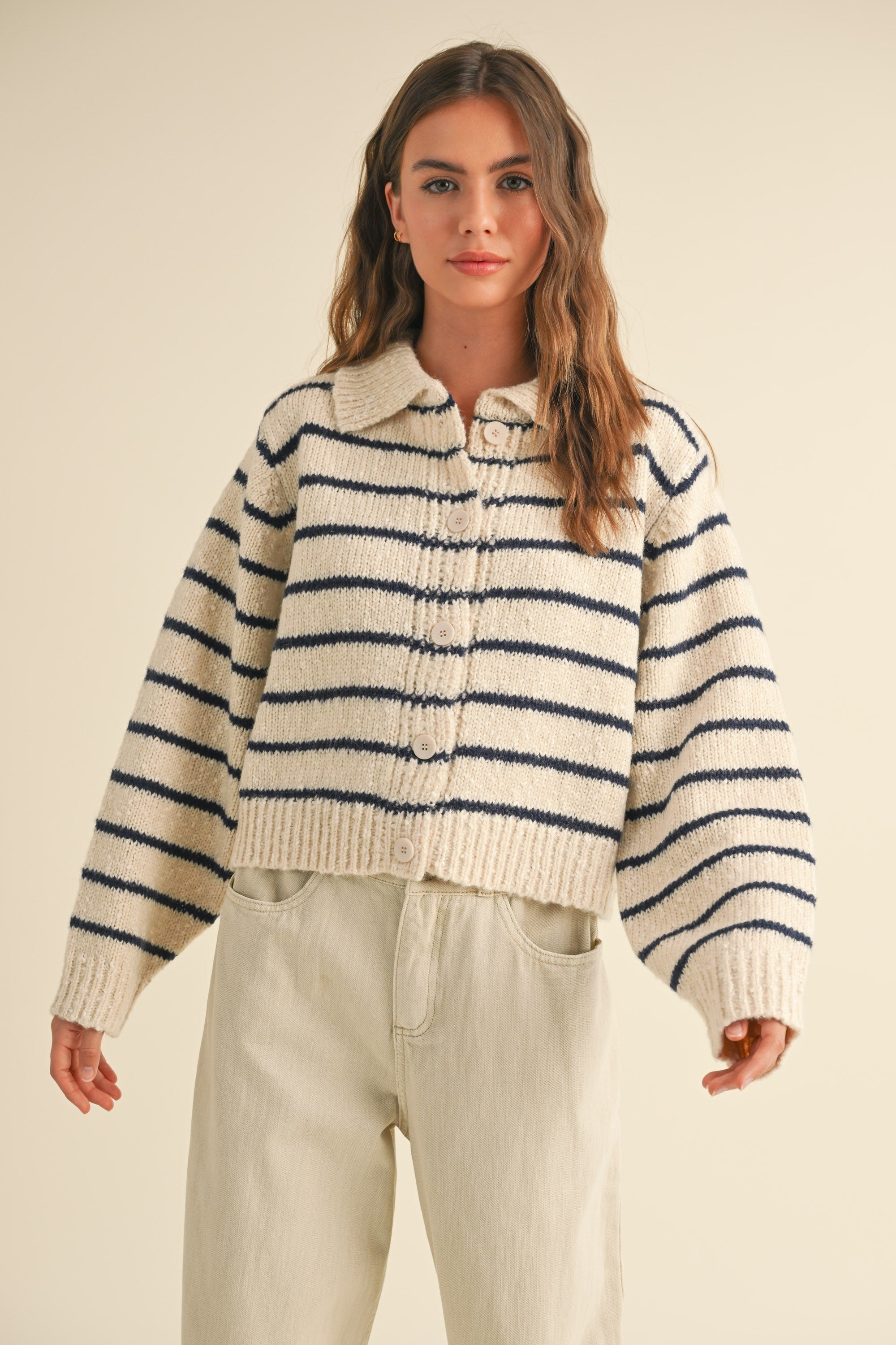 Greta Striped Collar Cardigan - alldeserved.com