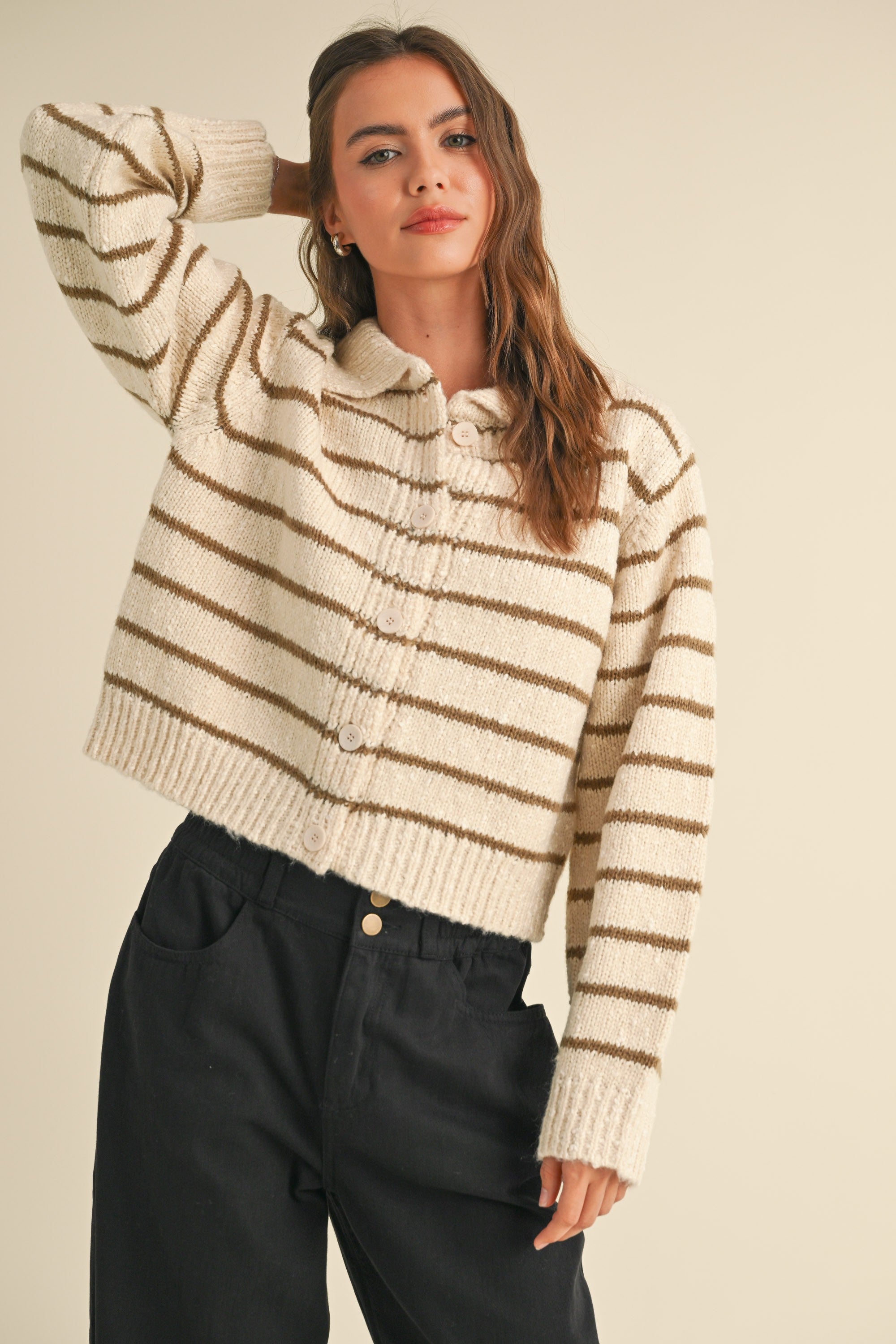 Greta Striped Collar Cardigan - alldeserved.com