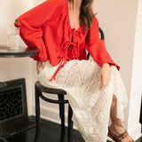 Magnolia Tie Front Blouse - Red