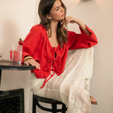 Magnolia Tie Front Blouse - Red