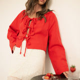 Magnolia Tie Front Blouse - Red