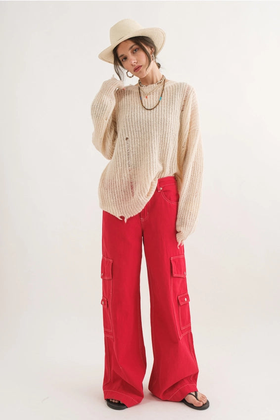 COZY Distressed Loose Pullover Sweater - alldeserved.com