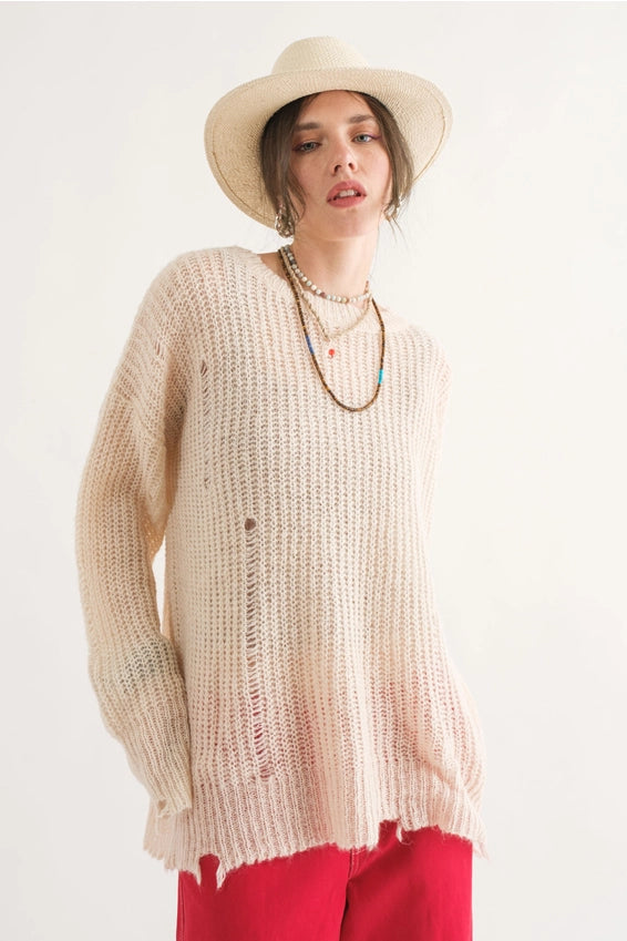 COZY Distressed Loose Pullover Sweater - alldeserved.com