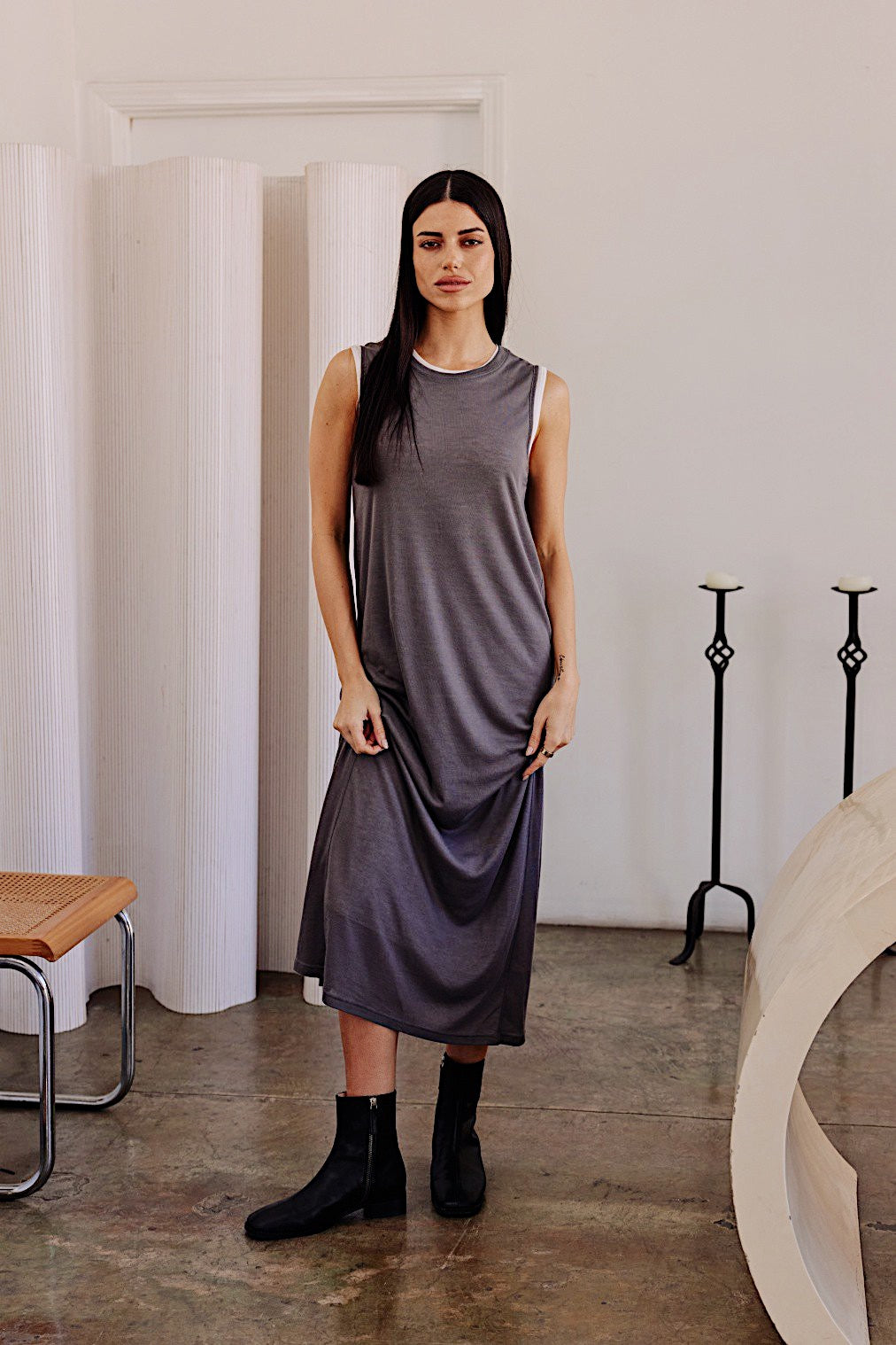 Sleeveless Midi Tee Shirt Dress Mona Long Midi T-Shirt Dress Charcoal All Deserved Small Sleeveless Midi Tee Shirt Dress Mona Long Midi T-Shirt Dress Charcoal All Deserved Small
