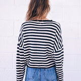 Hailey Button Down Cardigan - Ivory/Black striped