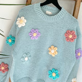 3D Floral Sweater - Mint