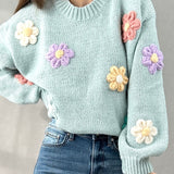 3D Floral Sweater - Mint