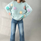 3D Floral Sweater - Mint