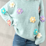 3D Floral Sweater - Mint