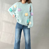 3D Floral Sweater - Mint