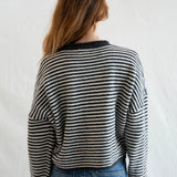 Hailey Button Down Cardigan - Charcoal mini Striped