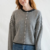 Hailey Button Down Cardigan - Charcoal mini Striped