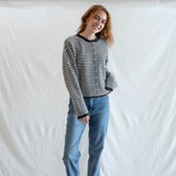Hailey Button Down Cardigan - Charcoal mini Striped