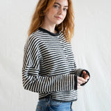 Hailey Button Down Cardigan - Charcoal mini Striped