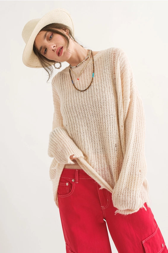 COZY Distressed Loose Pullover Sweater - alldeserved.com