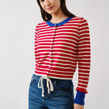 Porta Striped Button Down Cardigan Sweater - Red/Off White