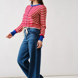 Porta Striped Button Down Cardigan Sweater - Red/Off White