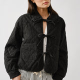 Chloe Bow Quilted Denim Jacket - Black