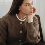Hayes Crew Neck Button-Down Cardigan - Mocha