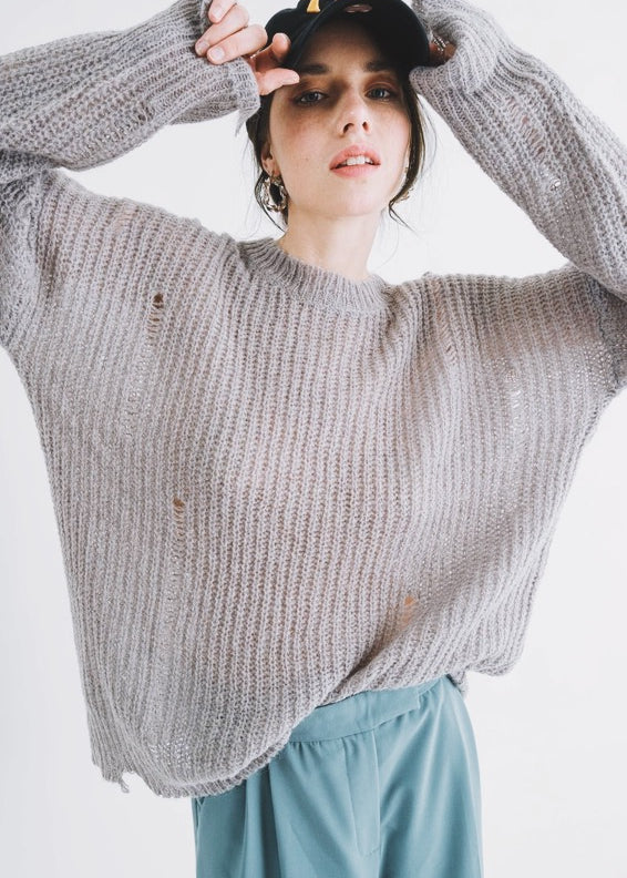 COZY Distressed Loose Pullover Sweater - alldeserved.com