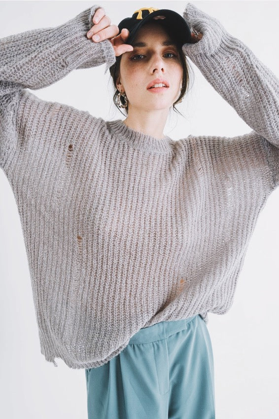 COZY Distressed Loose Pullover Sweater - alldeserved.com