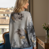 Livia Made in Italy Batwing Printed Sweater -  Smoke & Gold Abstract