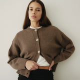 Hayes Crew Neck Button-Down Cardigan - Mocha