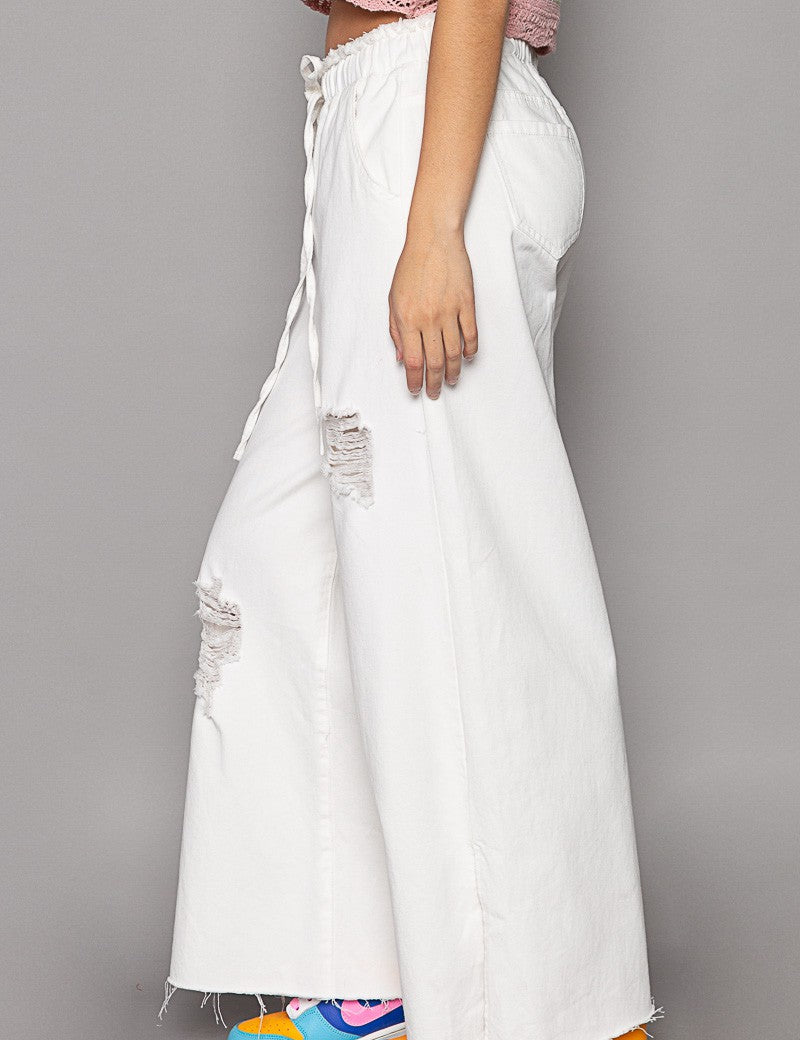 Del Mar Wide Leg Distressed Pants - alldeserved.com