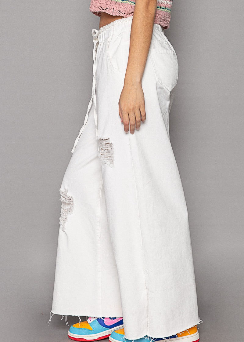 Del Mar Wide Leg Distressed Pants - alldeserved.com