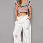 Del Mar Wide Leg Distressed Pants - alldeserved.com