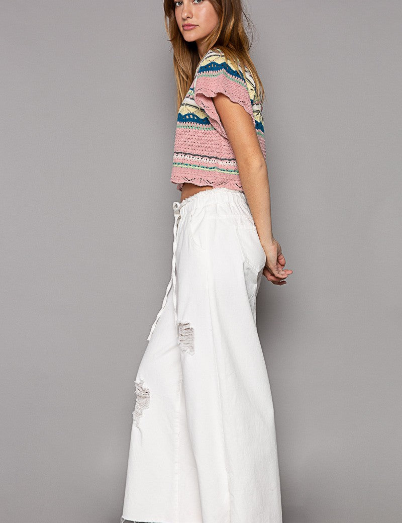 Del Mar Wide Leg Distressed Pants - alldeserved.com