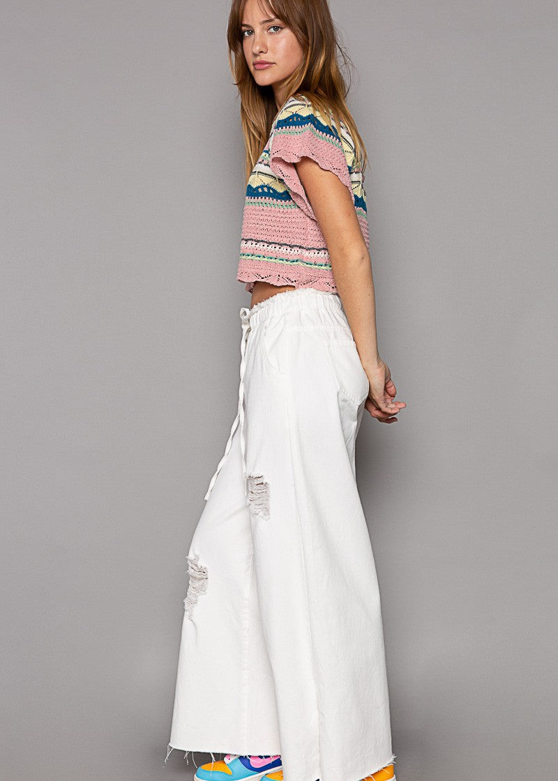 Del Mar Wide Leg Distressed Pants - alldeserved.com