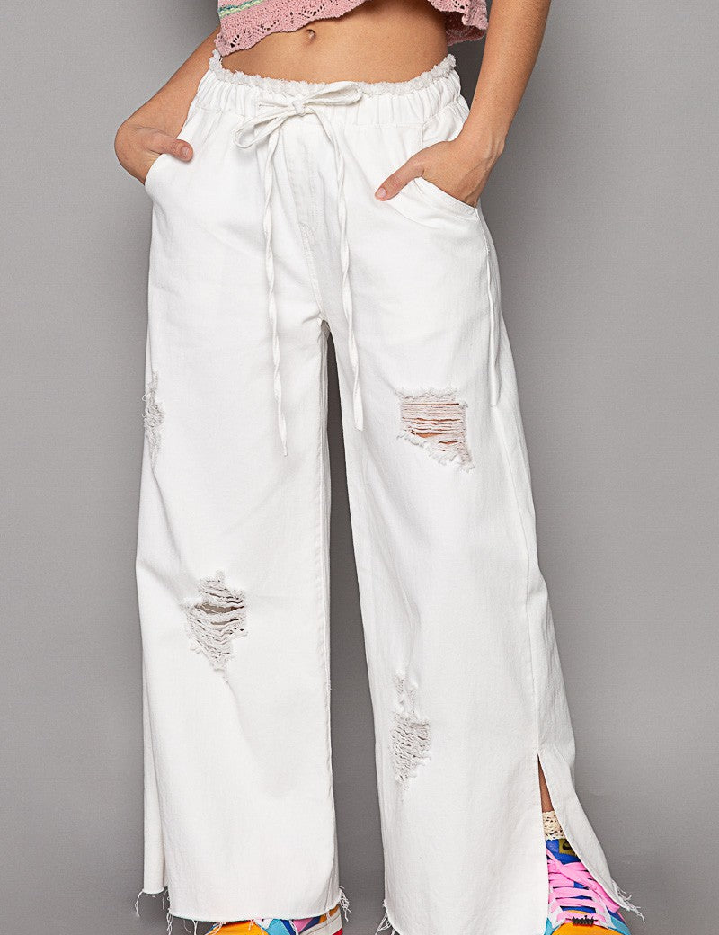 Del Mar Wide Leg Distressed Pants - alldeserved.com