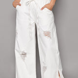 Del Mar Wide Leg Distressed Pants - alldeserved.com