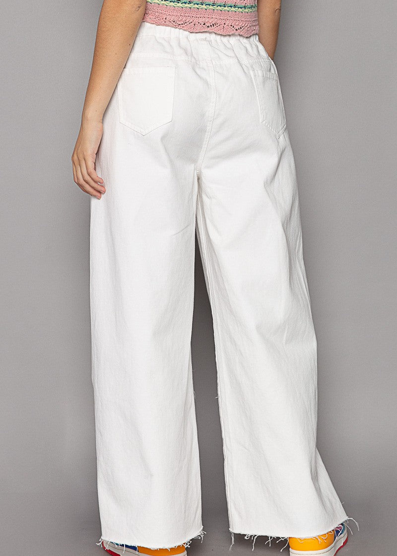 Del Mar Wide Leg Distressed Pants - alldeserved.com