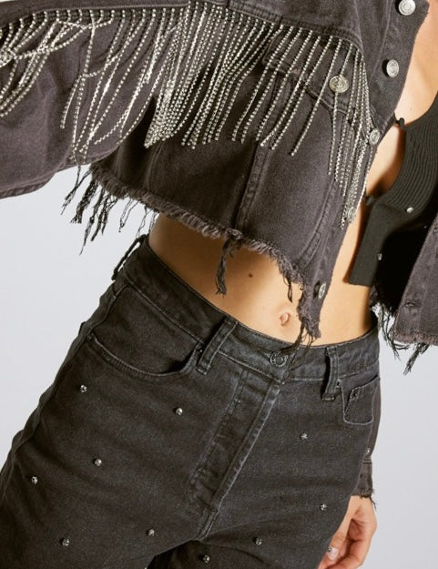 Rhinestone Black Embellished Jeans - alldeserved.com