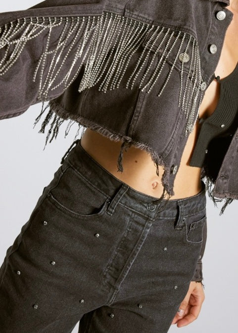 Rhinestone Black Embellished Jeans - alldeserved.com