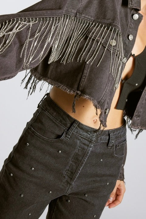 Rhinestone Black Embellished Jeans - alldeserved.com