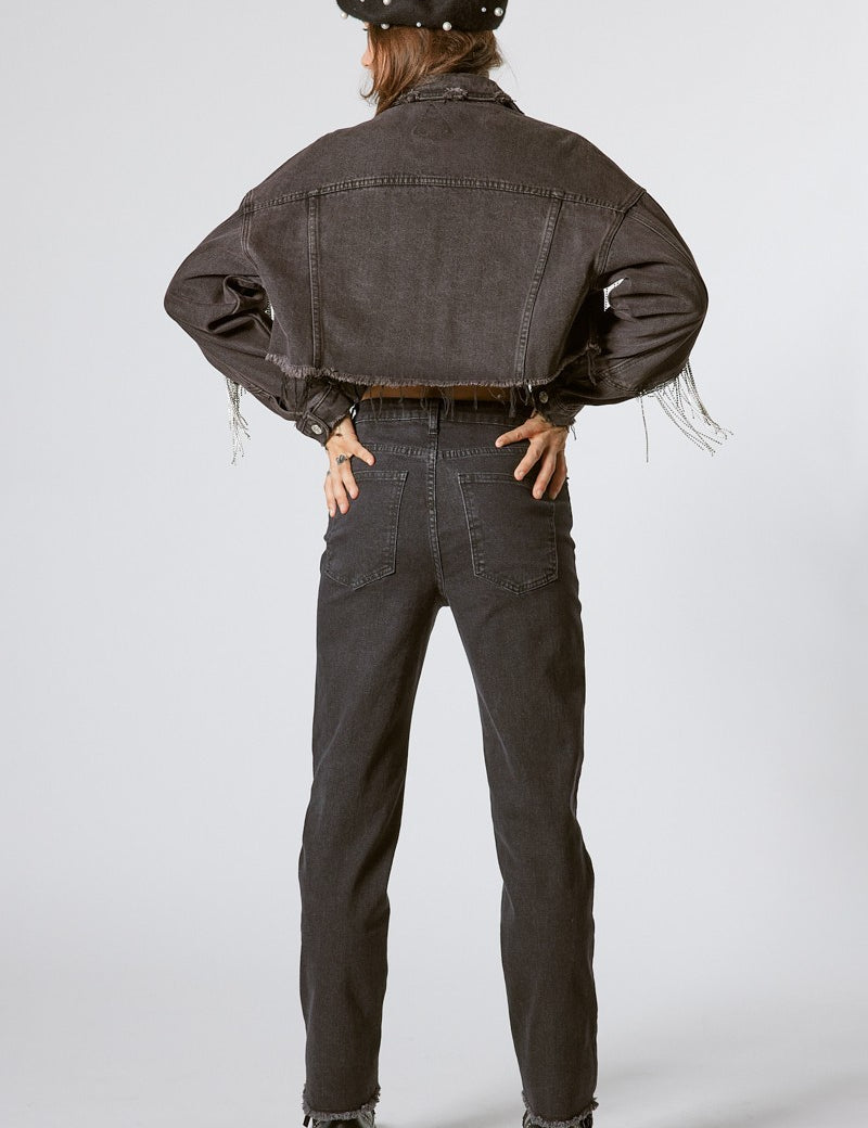 Rhinestone Black Embellished Jeans - alldeserved.com