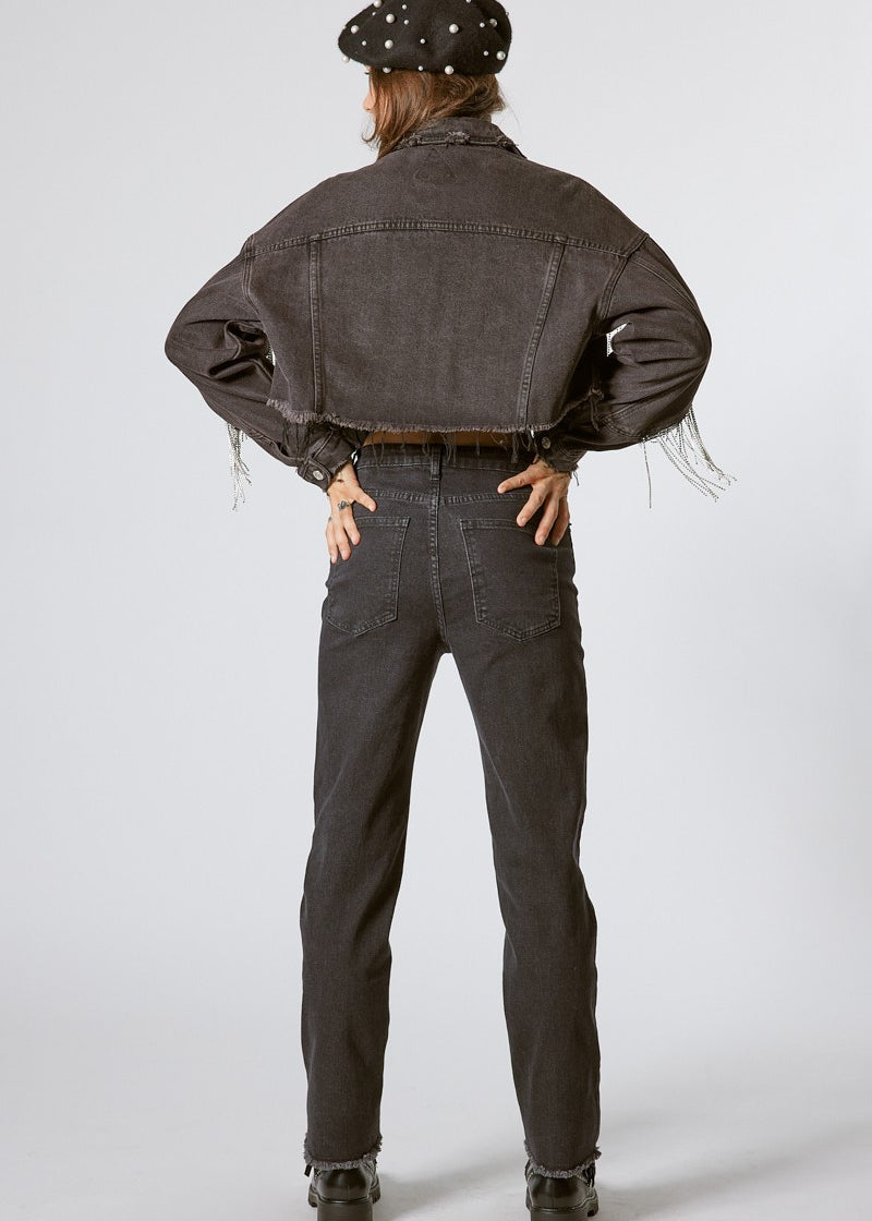 Rhinestone Black Embellished Jeans - alldeserved.com