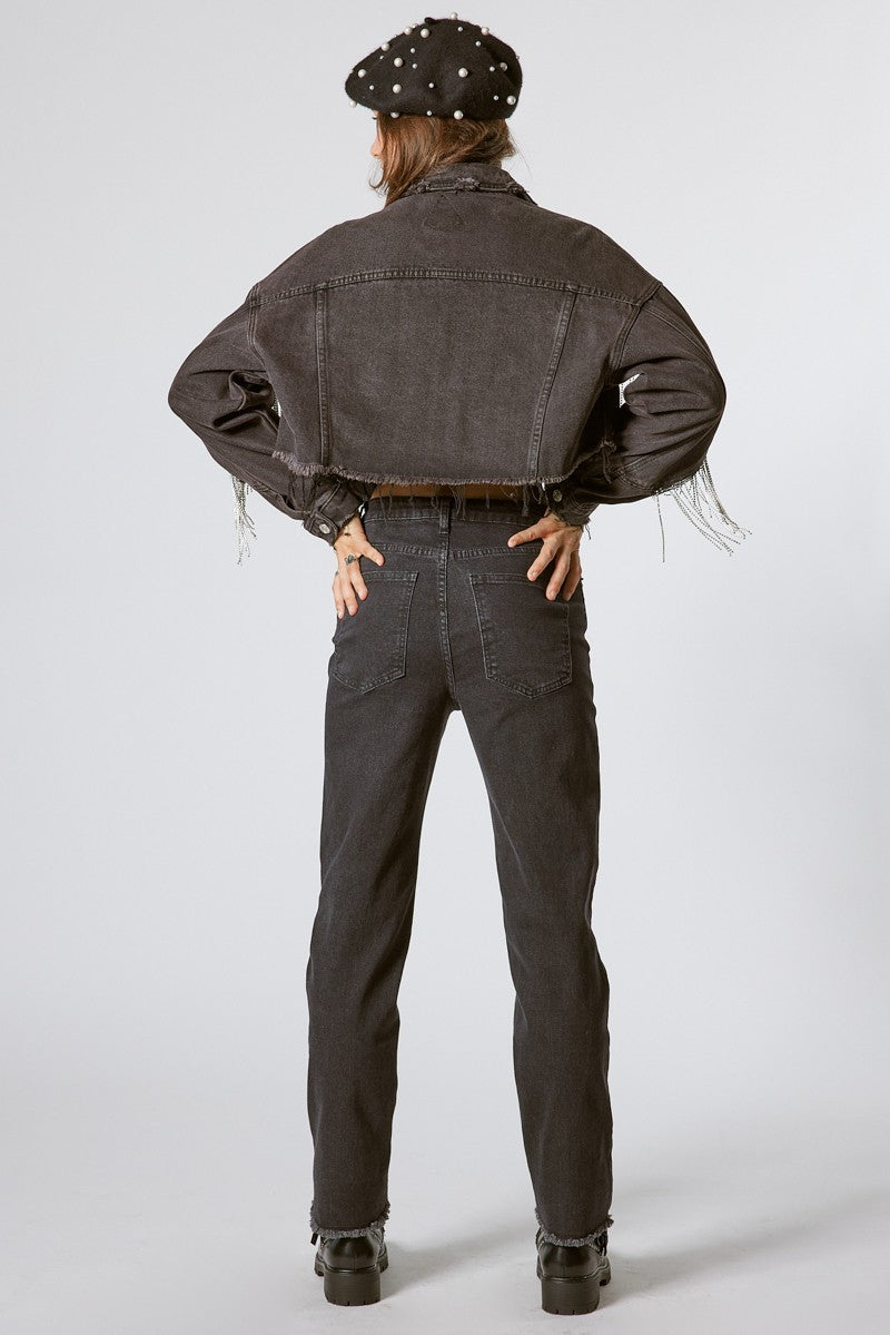 Rhinestone Black Embellished Jeans - alldeserved.com