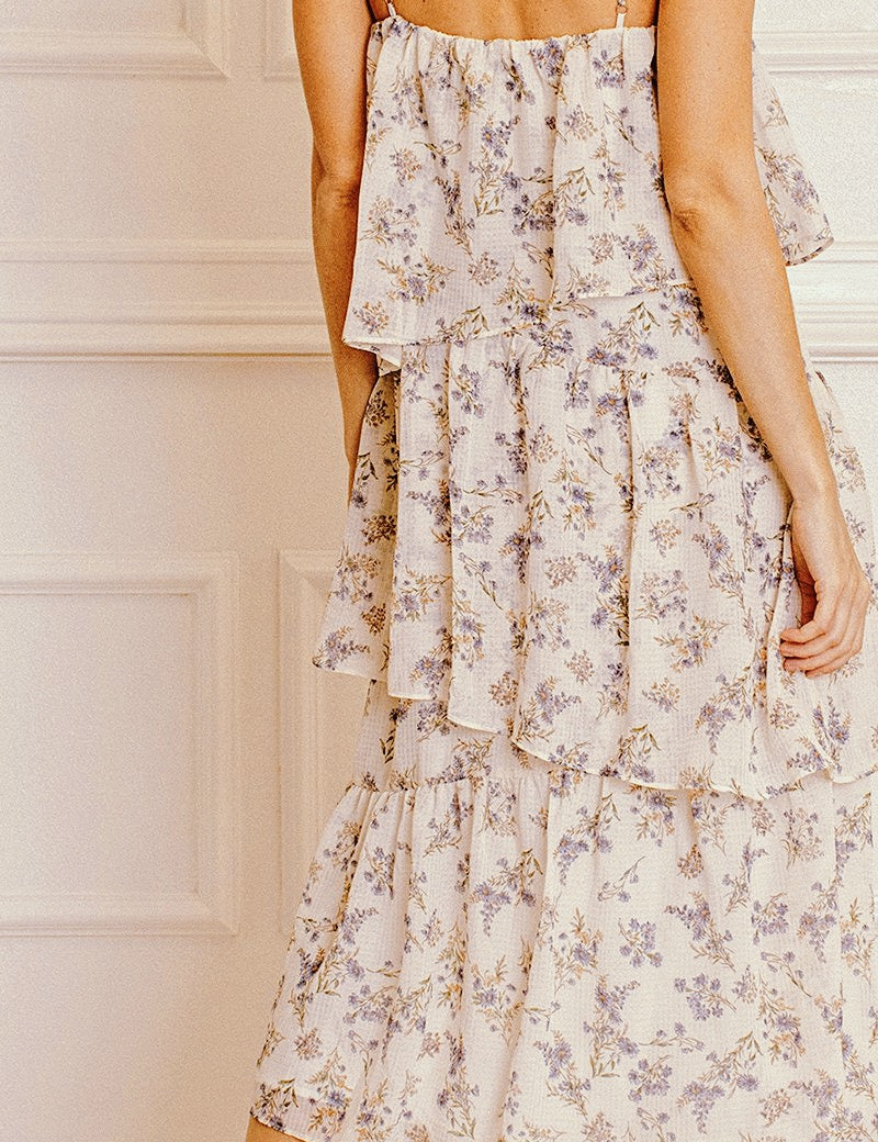 Ivory Purple Floral Dress - alldeserved.com