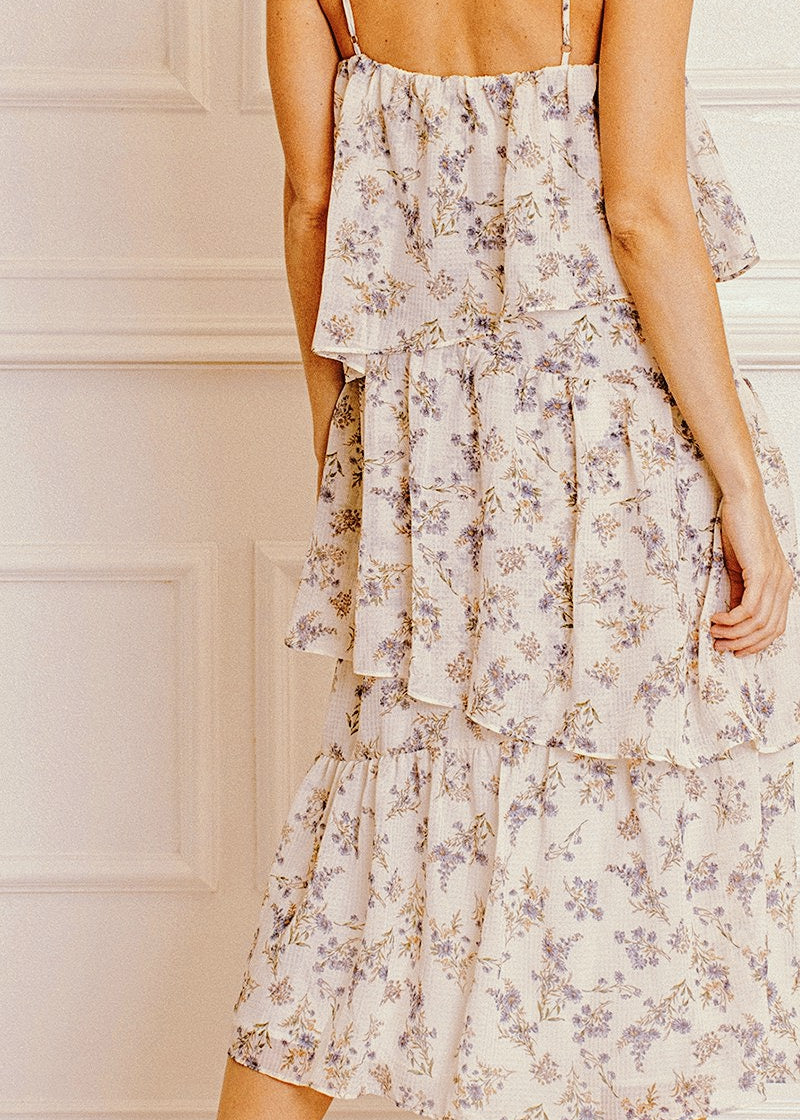 Ivory Purple Floral Dress - alldeserved.com