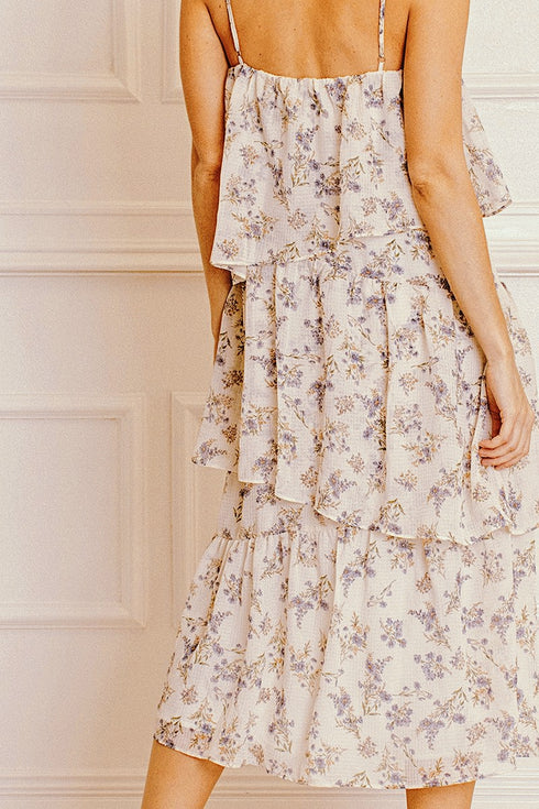 Ivory Purple Floral Dress - alldeserved.com